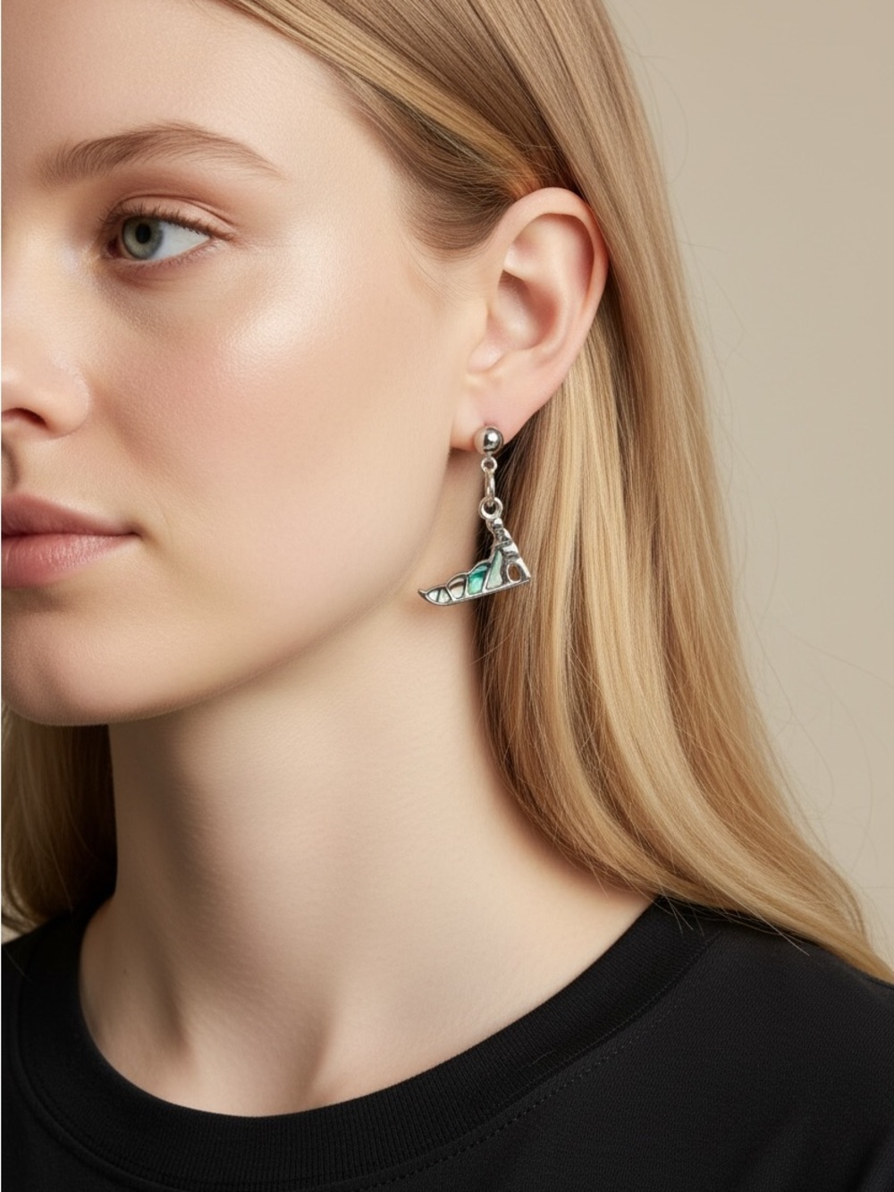 10/15 Silver Drop Earrings with Teal Inlay - Women's Jewelry